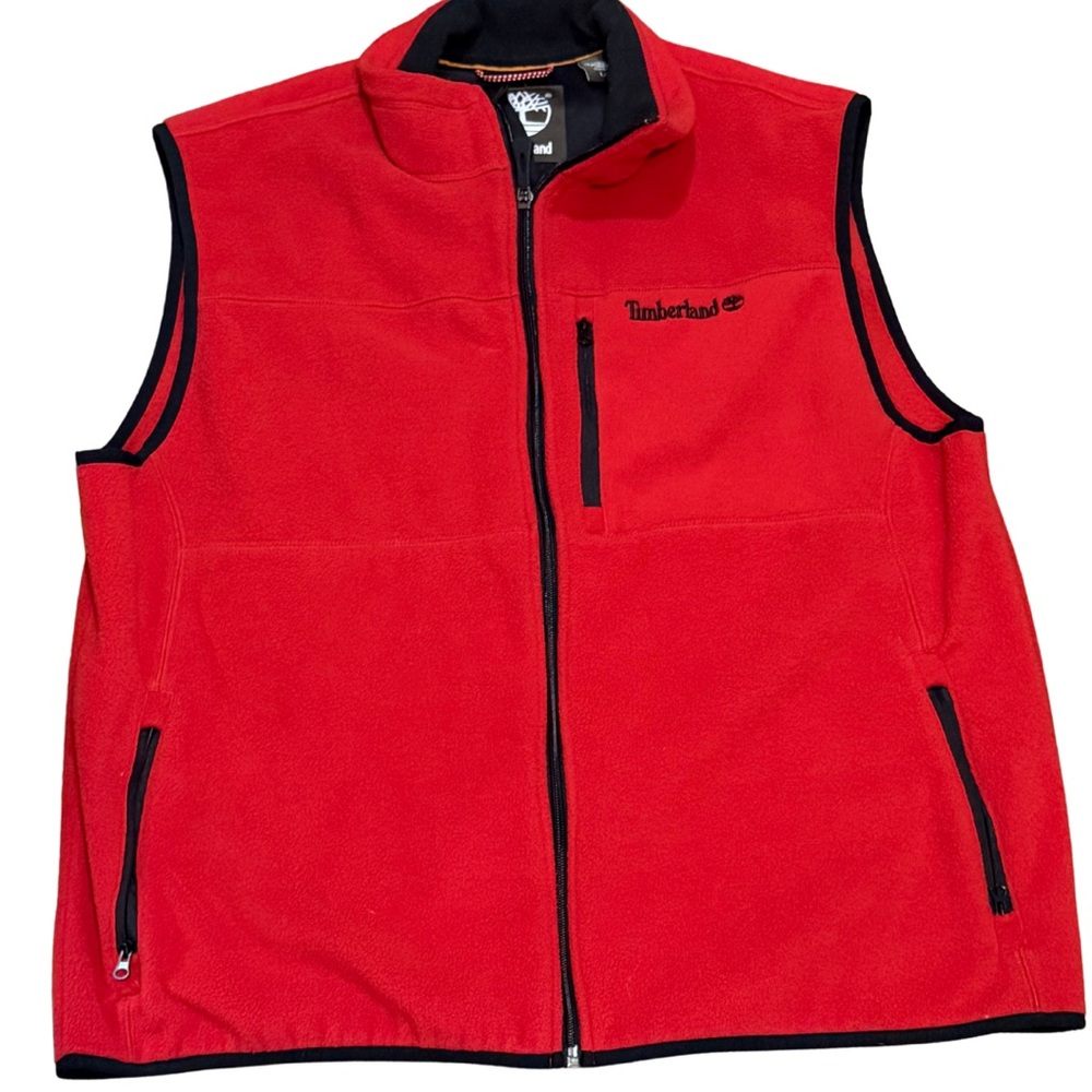 Timberland Red Fleece Vest Mens L Zip Up Outdoor Layer Gorpcore Utility Heritage
